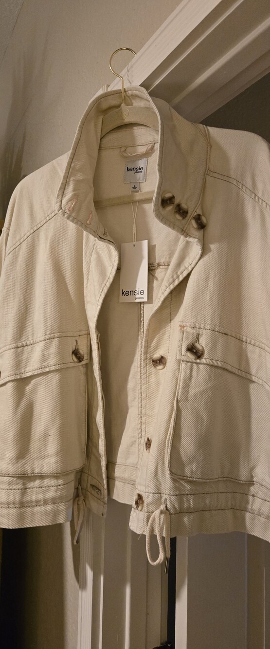 Kensie Cream Drawstring Utility Jacket